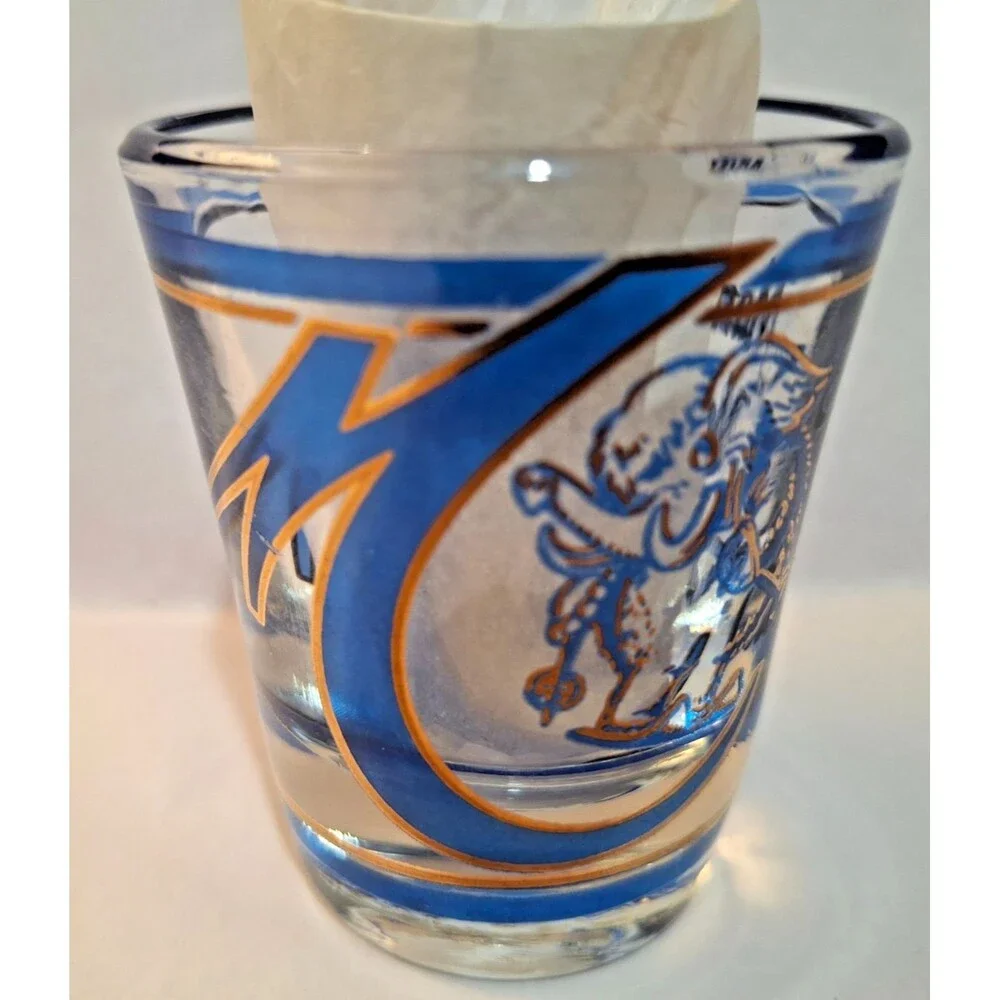 Vintage Mammoth Mountain California Shot Glass Blue Gold Elephant Skiing